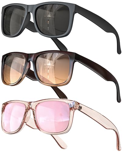 Polarized Sunglasses for Women, 3 Pack UV400 Trendy Square Shades, Lightweight Stylish Eyewear for Driving & Travel
