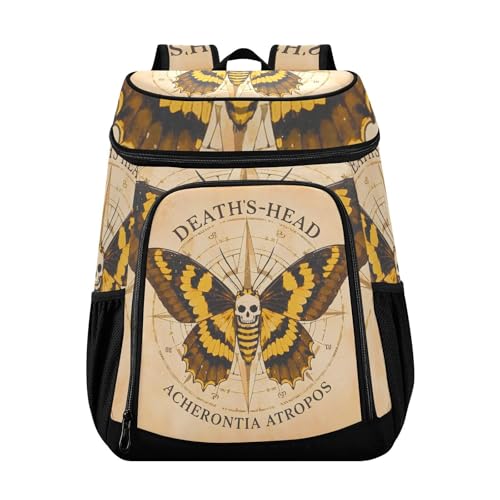 Skull Moth Yellow Cooler Backpack Cooler Insulated Leak Proof Lunch Backpack 36 Cans Waterproof Soft for Men Women Picnic Hiking Camping Beach