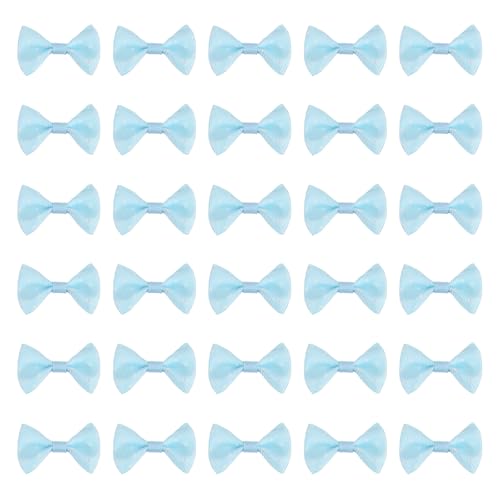 QUARKZMAN 50 Pcs Light Blue White Dot Polka Dot Ribbon Bow Ties 1.5" x 1" Mini Bowknot pour Crafting Little Satin Bows Bulk pour DIY Sewing Scrapbooking Wedding Gift Present Home Decoration