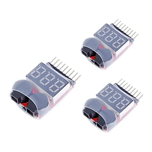JZK 3pcs 1-8S Lipo/Li-ion/LiMn/Li-Fe battery tester low voltage buzzer alarm with LED indicator, black