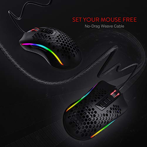 M808 Storm - Mouse da gioco RGB leggero, guscio a nido d'ape ultraleggero da 85 g - sensore ottico da 12.400 DPI - 7 pulsanti programmabili - registrazione precisa - cavo Super-Lite - Tastiera gaming - Immagine 5