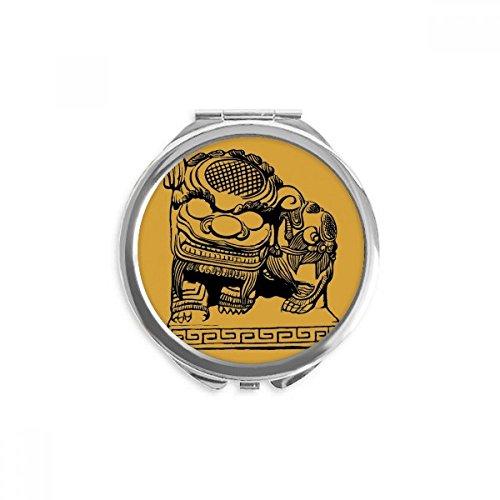 Miroir de poche à la main portable avec motif lion noir et pierre pour retouches nettes