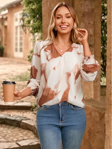 Simplee Womens Work Business Casual Tops Fall Long Sleeve Dressy Boho Floral Blouse 2025 Trendy Shirts2