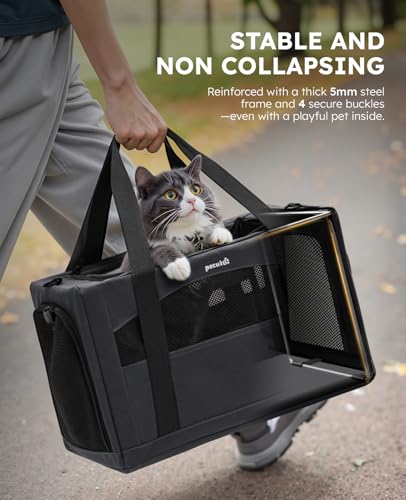 pecute Cat Carrier XL, Extra Large Stable Cat Carrier Handbag, Portable Dog Carrier, Breathable Mesh Fabric Bag for Pets, Cat Travel Carrier Pet Carrier Suitable for Both Long And Short Trip Dark Grey - Image 3