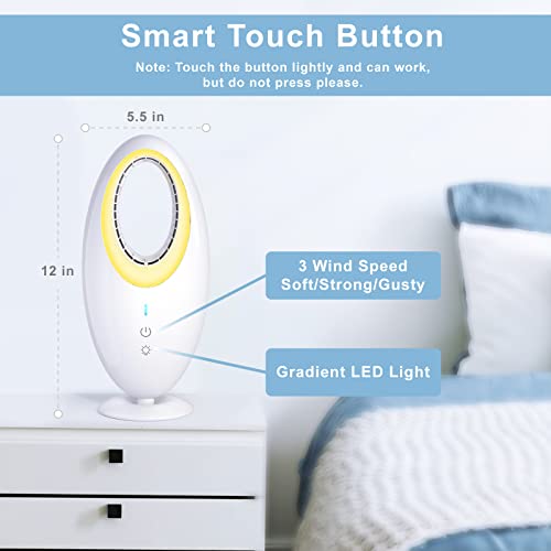 Desk Fan, Bladeless Fan Small Table Fan With Gradient Led Light, 4000Mah 12 Inch Quiet Portable Personal Fan With Touch Control For Bedroom Office Desktop Dorm #TOP1