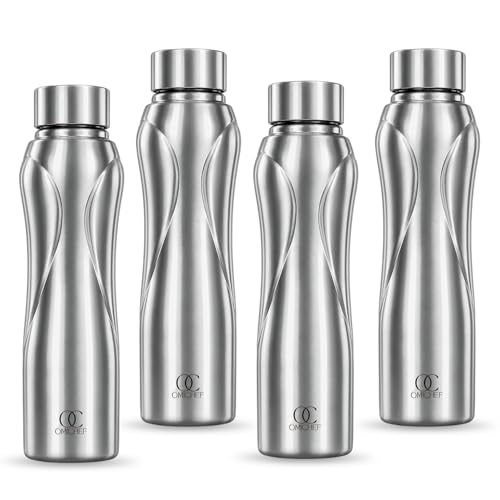 Omichef Blaze Stainless Steel Single Wall 1000ML,Fridge Water Bottle | Best For Home/Office/School/Gym | BPA Free | Leak- Proof | Capacity 1000 ML (Pack Of 4)