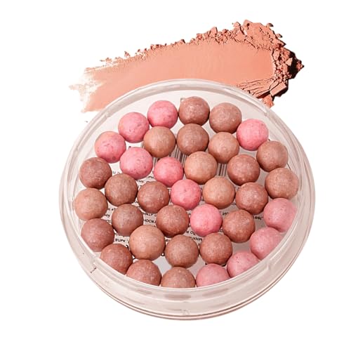 Rubor facial - Rubor de bola de perlas de 10 g con color de larga duración | Maquillaje compacto de mejillas sólido | Textura ligera y mezclable | Acabado natural para un look diario de fiesta