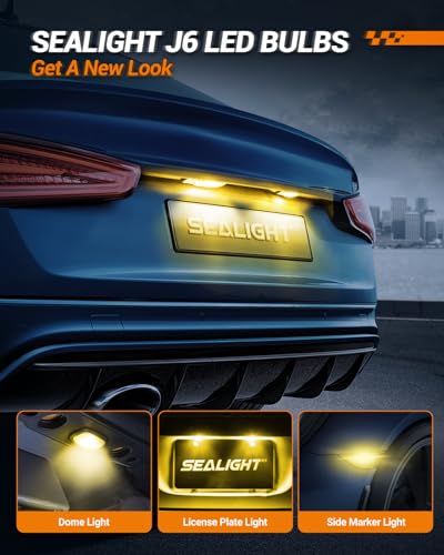 Image of SEALIGHT 194 LED Light Bulb Amber Yellow 168 T10 W5W 2825 Super Bright 360 LED Replacement Bulbs 3020SMD for License Plate Light, Dome Light, Map Light, Courtesy Light, Side Marker Lights, Pack of 6