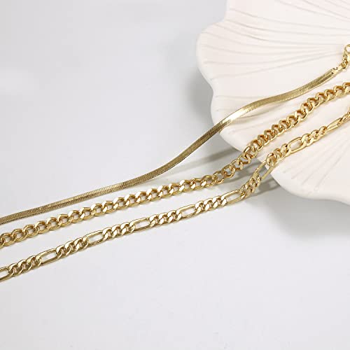 Gold Anklets For Women, 14K Gold Plated Layered Anklet For Women Waterproof Adjust Figaro Chain Rhinestone Cuban Link Anklet Bracelet Gold Ankle Bracelets For Women Girls Summer Beach Jewelry Gifts #TOP5