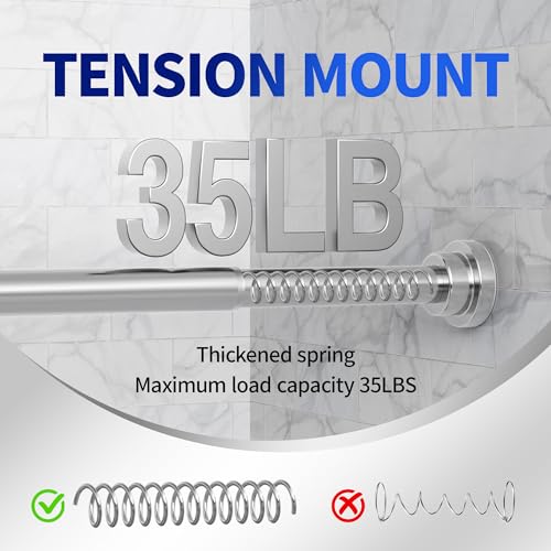 Image of Mcrbeay Shower Curtain Rod, 1 inch Diameter Heavy Duty Tension Shower Rod, Non Slip Adjustable 28-74 inch No Drilling Shower Curtain Rods Spring Tension For Bathroom, Shower Stall, No Rust, Silver