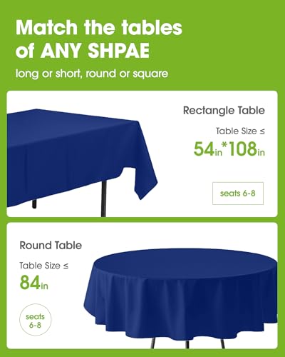 Image of Pureegg Plastic Table Cloth Disposable 20 Pack, 54 x 108 Inch Table Cloths, Graduation Decorations Class of 2026, Graduation Party, Tablecloths, Rectangle, Plastic Cover, Leakproof & Sturdy, Navy Blue