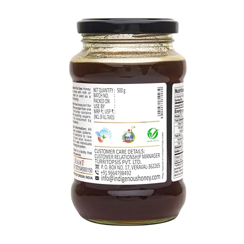 Image of INDIGENOUS HONEY Raw Organic Honey Unprocessed USDA Certified Unfiltered Unpasteurized Pure Natural Original Honey - 500 g Glass Jar (Pack of 2)