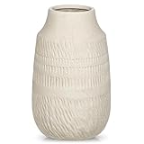 9' Pottery Vase with Sand-Grain Textured, Rustic Ceramic Vase for Mediterranean, Vintage & Farmhouse Style on Desktop Decor, Slender & Beige White