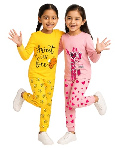 Image of Kuchipoo Girls Regular Fit Cotton T-Shirts and Pyjamas Clothing Set