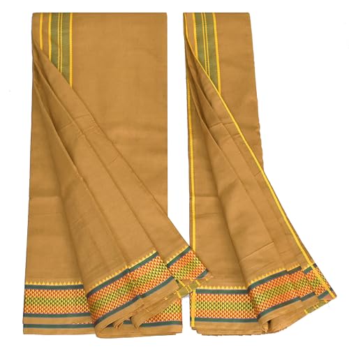 Image of TUNI MANI Men's Panchakacham Dhoti with Angavasthram with Zari Border, Cotton, Size: 9 X 5 (4.0mtr Dhoti, 2.25mtr Towel)