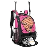 DAFISKY Baseball Bag Softball Backpack - Youth Adult T Ball Bat Equipment Bag with Bat and Helmet Holders, Shoe Compartment and Hook, Pink