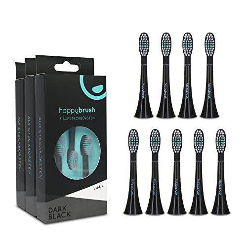 happybrush Lot de 9 têtes de brosse à dents Sonic pour brosse à dents sonique VIBE 2-9 pièces (3 x 3) - Noir - Brosses de rechange avec poils arrondis - Non compatibles avec Vibe 1 & 3