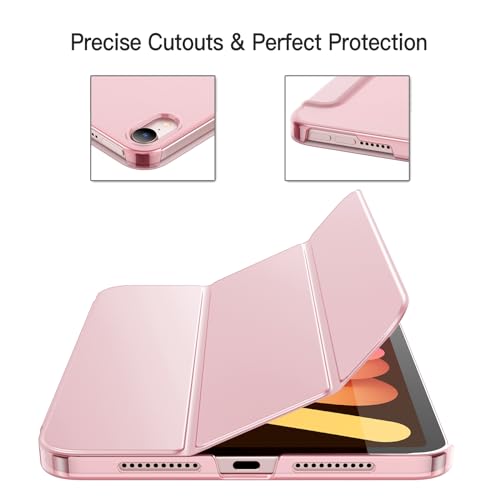 Image of JETech Cover Case for iPad mini (A17 Pro, 2024 Model, 7th Generation) / mini 6 (2021 Model, 6th Generation), Slim Stand Hard Back Shell Smart Cover with Auto Wake /Sleep (Pink)