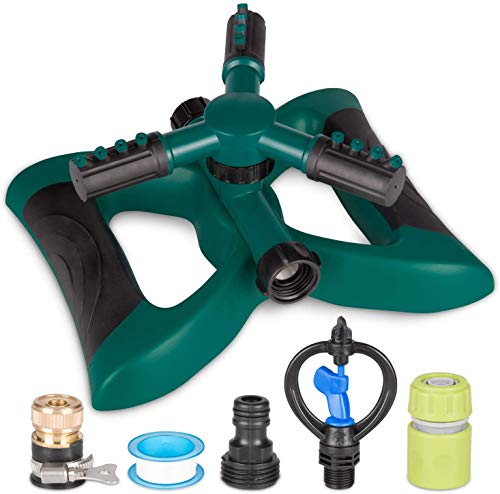 Preisvergleich Produktbild ECHG Rasensprenger Garten Sprinkler, 360° mit 3 Arm Rotation Gartensprenger, Verstellbarer Sprinklerkopf, Einstellbarer Winkel und Abstand für Garten Rasen Bewässerung