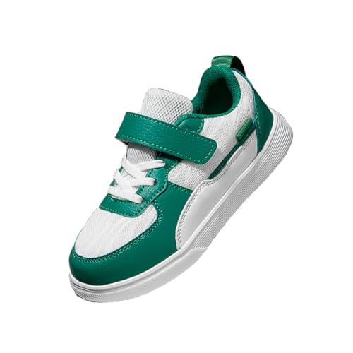 Boys and Girls Board Shoes Adjustable Hook and Loop Classic Low Top Kids Sneakers Green White