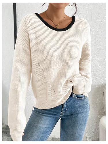 Women's Bowknot Ribbed Knit Sweaters Long Sleeve Crewneck Color Block Dressy Pullover Tops2