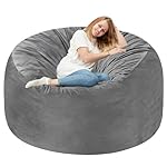 Homguava 5FT Bean Bag Chair Giant BeanBag with Memory Foam Filled, Comfy Bean Bag Chairs for Adults, Adult Bean Bag Chair with Dutch Velvet Cover for Living Room Bedroom-Grey