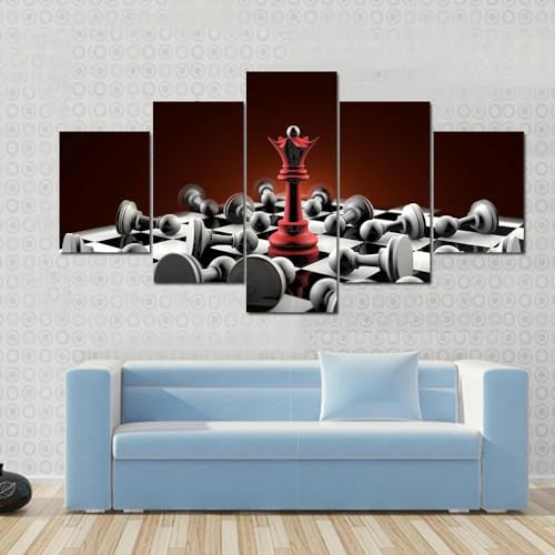 Tableau cuisine et salon design échecs 5 pièces pour créer un espace moderne