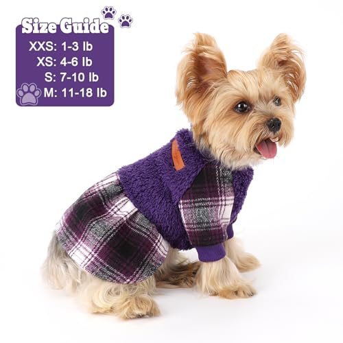 Image of Dog Sweater Dog Clothes for Small Dogs Boy Girl Fall Puppy Dress Warm Fleece Chihuahua Yorkie Teacup Doggie Sweaters Dresses Doggy Sweater for Small Dogs Girl Cat Outfit, Purple, XS