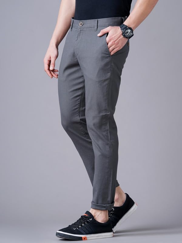 Image of British Club 100% Cotton Slim Fit Flat-Front Trousers for Men | Tailored Design for a Clean Look | Versatile for Office & Casual Wear | Lightweight Breathable Fabric | Black