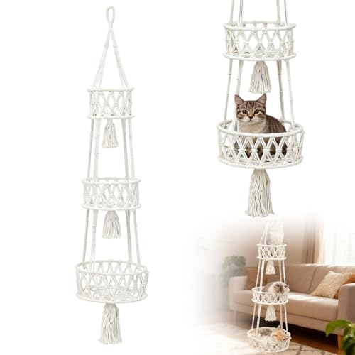 NCOALE Cat Hammock Bed 3-layer Kitten Bed Round Cat Tree Tower with Hanging kitten beds for indoor kittens for Playing Climbing and Lounging