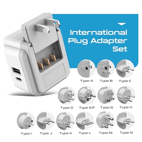 Image of Ceptics Travel Adapter India to International Power Plug Adapter Travel Set, 20W PD & QC, Dual USB & USB-C 3.1A - 2 USA Outlet - Compact - Use Anywhere in The World - Includes 13 attachments