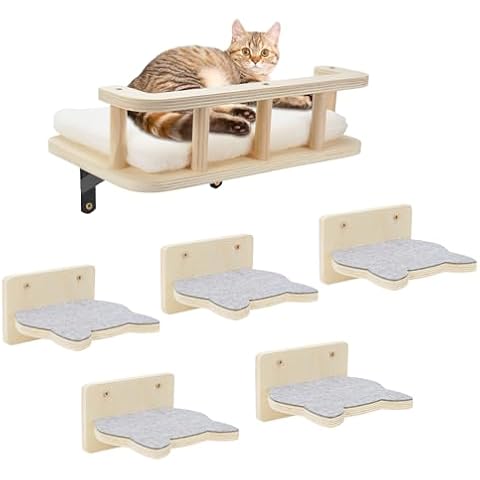 Erivc Cat Wall Shelves with 5 Steps, Cat Shelves and Perches for Wall, Cat Wall Furniture Cat Climbing Shelf for Indoor with Plush Covered, Gift for Medium/Small Cat (Gray Steps, 1pack) Cover