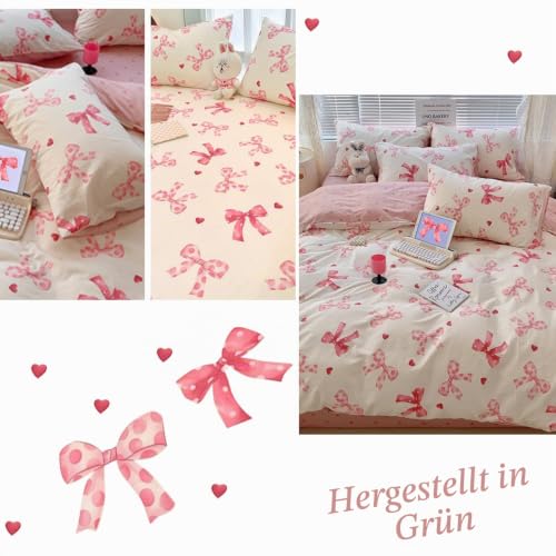 Lanqinglv Bettwäsche 155x220 Mädchen Rosa Schleifen Kinder Wendebettwäsche – Ansicht 3