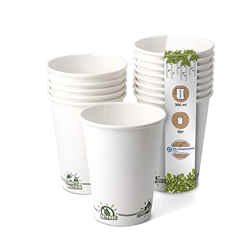 GREENBOX Copos de papel recicláveis para café branco com revestimento EcoUp© Icon e PLA, 50 copos descartáveis de café para transportar, biodegradáveis, 300 ml