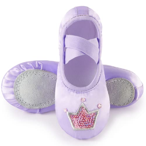 TRIPLE DEER Ballet Shoes for Girls, Satin Dance Practice Slippers Split Soft Leather Flat Sole Yoga Gymnastics Shoes (Toddler/Little/Big Kid) Purple