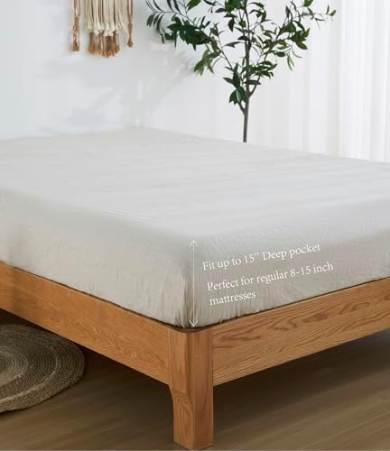 100% French Flax Linen Sheet Set, Bed Sheets Breathable and Durable, 4 Pcs Set - 1 Flat Sheet, 1 Fitted Sheet, 2 Pillowcases, 16 Inch Deep Pocket, All Season (Natural Linen, Queen) - Thumbnail 4