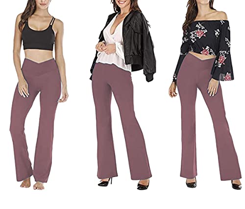 Topyogas Women's Casual Bootleg Yoga Pants V Crossover High Waisted Flare Workout Pants Leggings Grey Pink #TOP4