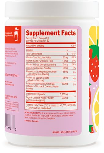 Image of Wellah Creatine + Electrolytes Powder (Strawberry Lemonade) 30 Servings - Hydration Drink Mix with 3g of Creatine Monohydrate