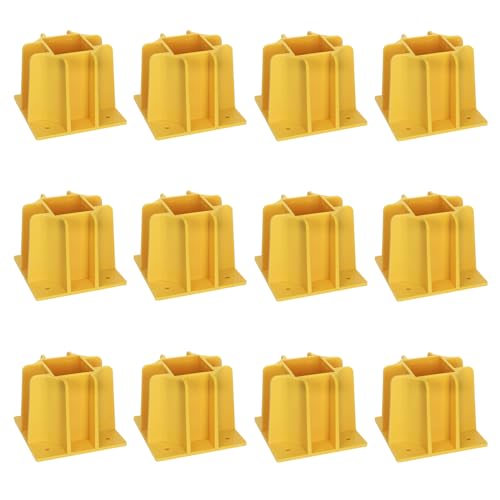Image of 12-Pack Yellow Guardrail Base Boot with Toe Board Slot, Reusable Fall Protection Base for Scaffolding, Temporary Guardrail Systems for Residential and Commercial Construction
