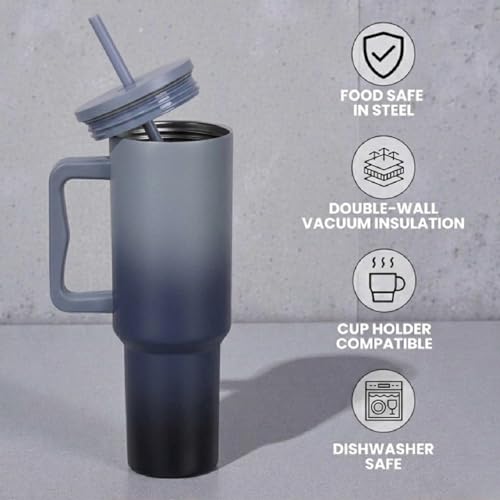 Image of CYNVEXA Tumbler with lid and Straw 1200ML Cup Stainless Steel Vacuum Insulated Tumbler for Water, Iced Tea or Coffee 1.2L Office Gym Travelling (Stone Wash)