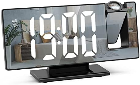 JXTZ Digital Alarm Clock, Projection Alarm Clock for Heavy Sleepers, Digital Clock for Bedroom with Large LED Screen, 12/24H, USB Charging Port, Snooze, Memory Function, Brightness-Adjustable