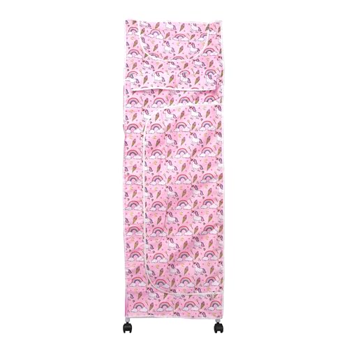 Image of HYSEYY Baby Wardrobe Plastic Kids Storage Rack with Fabric Cover & Wheels | 6-Tier Plastic Shelves Organizer | Toy, Book & Clothes Storage Cabinet for Kids Room (Unicorn Pattern)