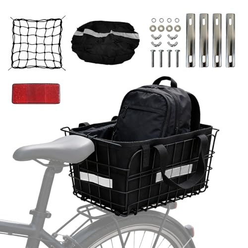 Panier de vélo arrière amovible, panier de vélo pliable à l'avant, panier de vélo avec filet à bagages, doublure intérieure, housse imperméable,...