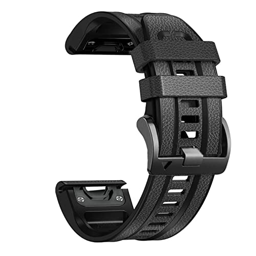 YOOSIDE QuickFit 26 mm skórzany pasek do zegarka Garmin Fenix 7X / Fenix 6X / Fenix 5X / epix Pro 51 mm / Enduro, prawdziwa skóra z silikonową wyściółką, miękki, odporny na pot, Instinct 2X, QuickFit