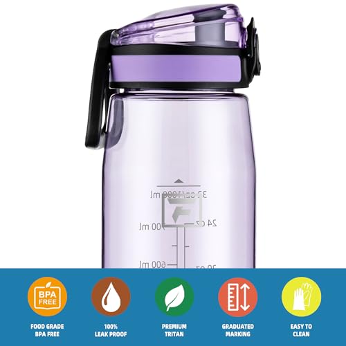 Image of Fanhaw 32 oz Clear Plastic Water Bottle, BPA Free Leakproof Tritan Sports Water Bottle with Chug Lid, Wide Mouth Reusable Bottle for Gym, Travel, School & Office (Amethyst)