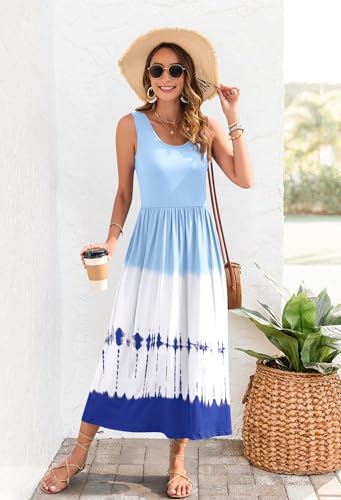 Image of WNEEDU Women's Summer Maxi Dress Casual Sleeveless Sundress