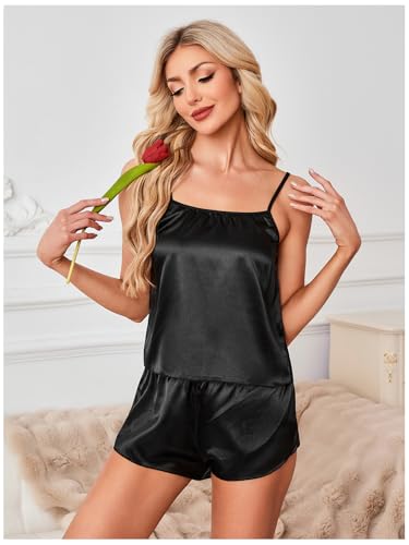 Image of SOLY HUX Pajama Sets for Women 2 Piece Leopard Print Satin Sleepwear Cami Top and Shorts Loungewear
