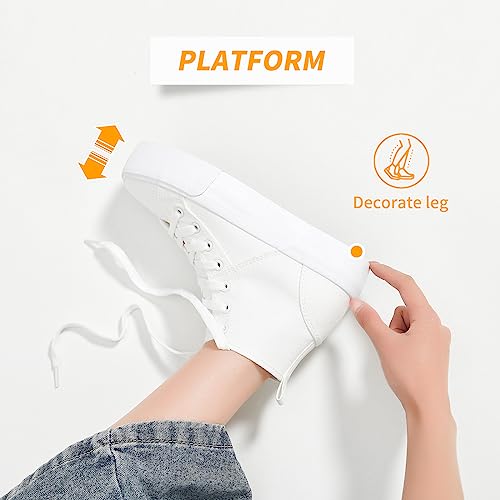 Women High Top Sneakers White Platform Sneakers,Canvas High Tops Fashion Shoes For Walking,Black Casual Lace Up Tennis Shoes(Comfortable,Breathable,Stylish)(White,Us7) #TOP2