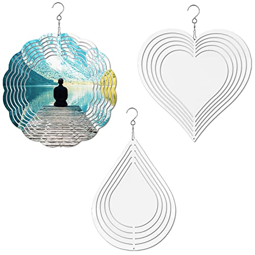 3 Pack Sublimation Wind Spinner Blanks, Aluminum Blank Wind Spinners Wind Kinetic Sculptures With Drop Flower Heart Shape, Double Sided Diy Craft Ornaments Hanging Decor For Garden Window Yard #TOP20