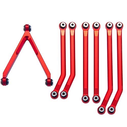 JGGZONE Aluminum Alloy High Clearance Links Y Link Set Chassis Links Rod Linkage Pull Rods Compatible with 1/24 Axial SCX24 AXI00001 C10 AXI00002 Wrangler JLU AXI00006 Bronco Upgrades, 7PCS (Red)